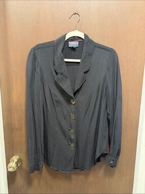 Maeve Black Button-Front Draped Blouse